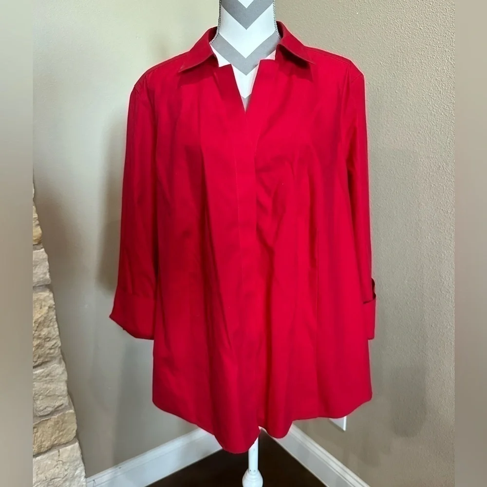 INVESTMENTS Taylor Gold Label Red Non-Iron 3/4 Sleeve Button Front Shirt, NWT! - Picture 1 of 9